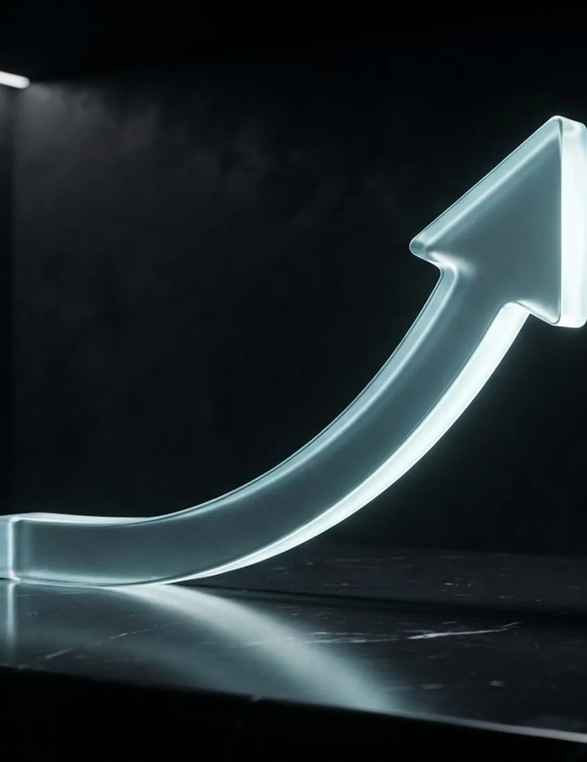 Glowing glass arrow representing marketing growth